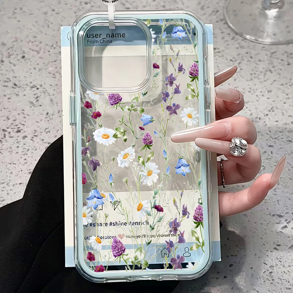 Gänseblümchen-Blumen Transparente 2-in-1 Candy Handyhülle für iPhone 11 12 13 14 15 16 17 Pro Max Plus Air Klare Stoßfeste Schutzhülle – Detail 3