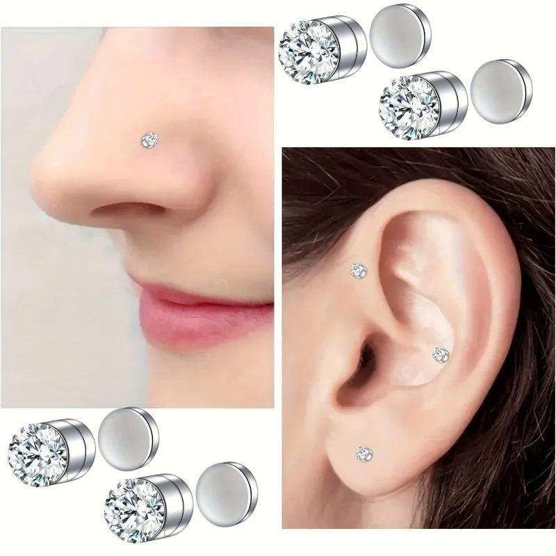 1/4pairs Magnetic Nose Stud No Piercing, Punk Vintage Style Fake Nose Ring, Women's Fashion Jewelry Set, Ear Clip, Non Piercing