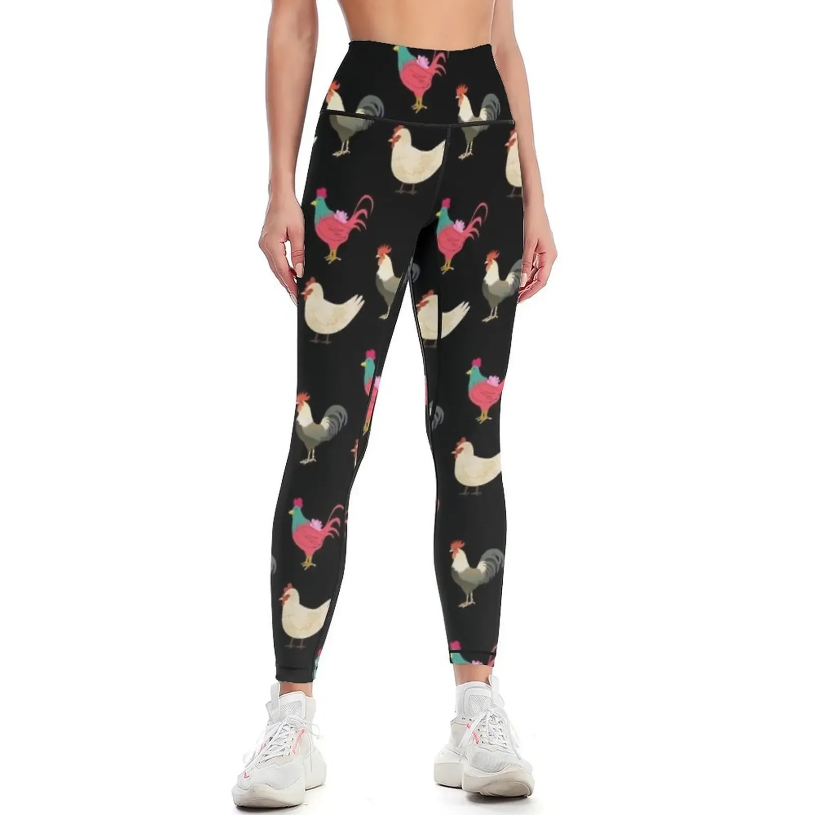 Chickens Pattern with Black Background Leggings Golf wear legging push up gym clothing Women's sports pants Womens Leggings