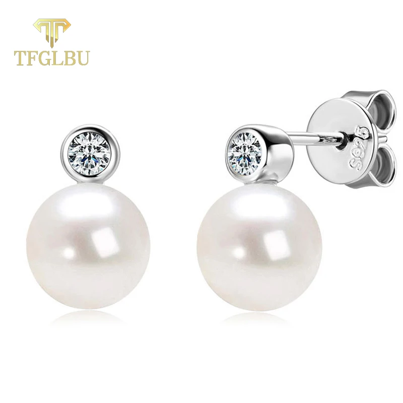 TFGLBU New 3mm Zircon Pearl Stud Earrings for Women Elegant Wedding Party Jewelry 925 Sterling Silver Plated 18k Gold Jewelry