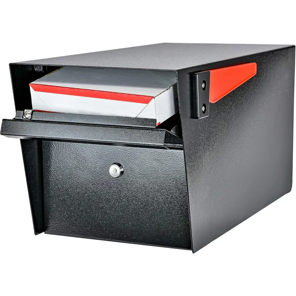 صندوق بريد أمان كبير بقفل خارجي أسود مع تركيب كربسايد
