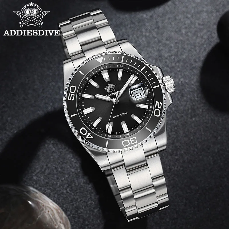 Reloj de lujo ADDIESDIVE para Hombre, relojes impermeables de acero inoxidable superluminosos de 200m, relojes de pulsera de cuarzo para Hombre, Reloj para Hombre