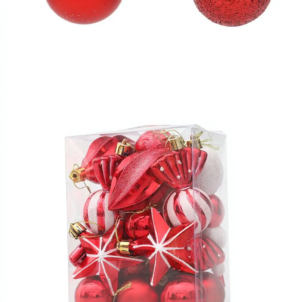 Red Christmas Tree Hanging Decorations Set Plastic Pendants Modern Art Festive Ornaments Holiday Gift Box Packaging