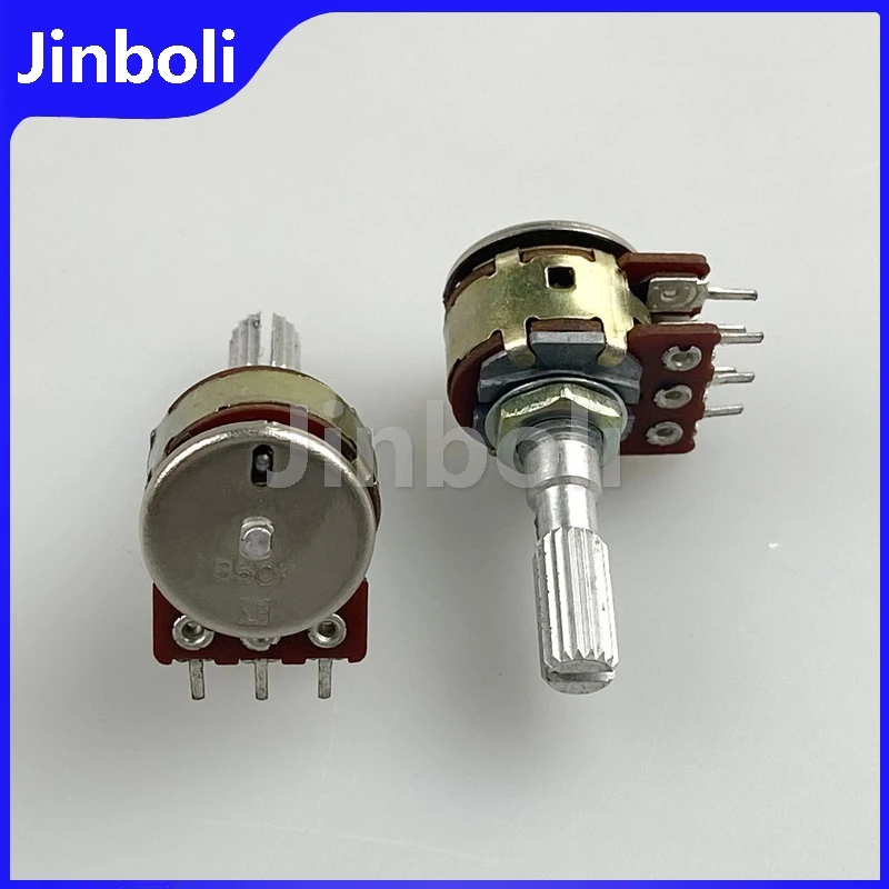 1PCS 16 Type 6Pins Dual Potentiometer B50K With Center Positioning Power Amplifier Audio Volume Potentiometer Flower Shaft 25mm