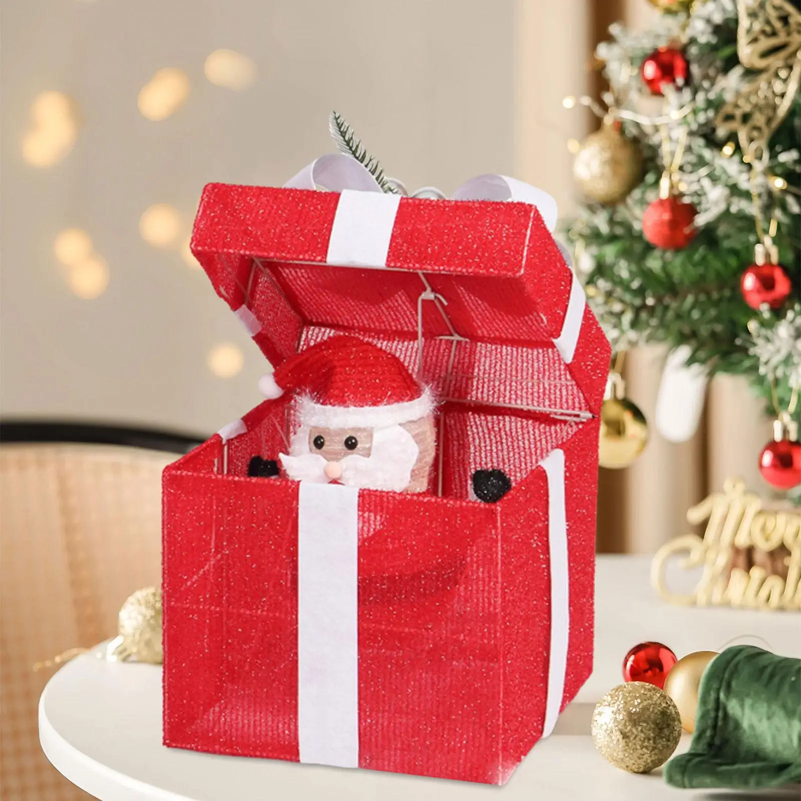 

LED Lighted Christmas Gift Box Electric Santa Decor for Home Undertree Holiday Ornament Party Decorations for Kids Women