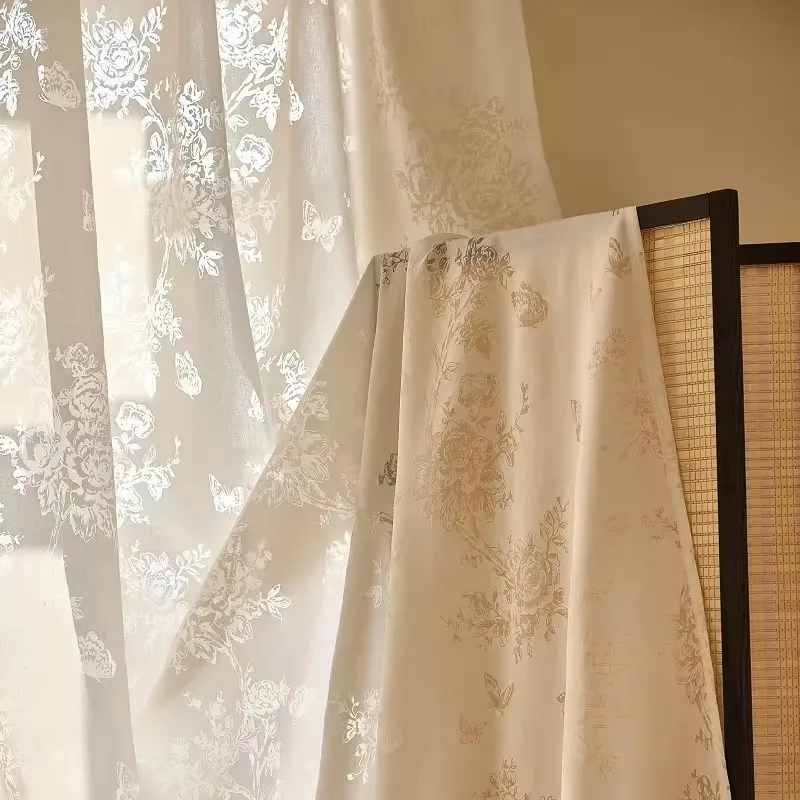 Hollow Gauze Light and Shadow Effect Carving Process French Cream Style American Style Living Room Bedroom Balcony Window Screen