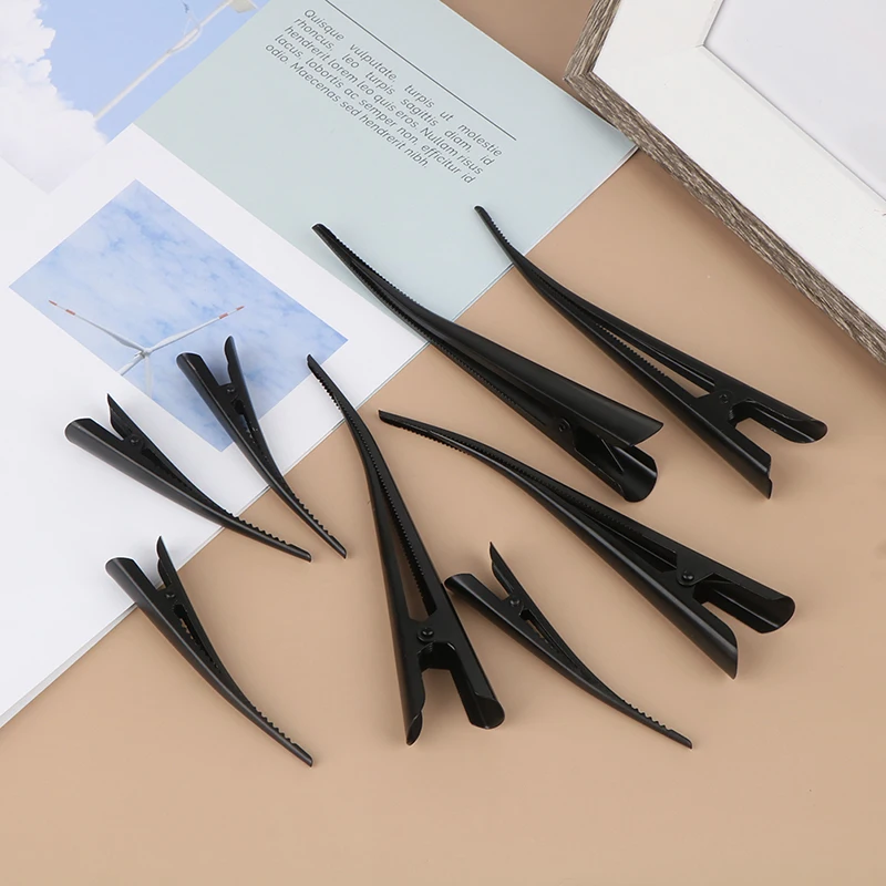 4Pcs Long Metal Hair Clips Hollow Flower Duckbill Hair Clamps Hair Accessories Duck Teeth Hairdressing Salon Tip Clip Black Clip