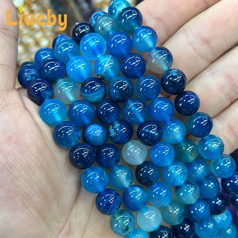 Natural stone Blue line agate Handmade beads For Jewelry Making DIY keychain Accessories Bracelets 15\