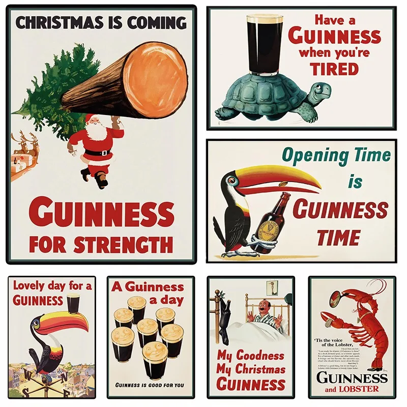 Guinness Vintage Funny Ad Poster Christmas Retro Humor Food Animal Advertisement Canvas Art Painting Wall Living Room Home Decor