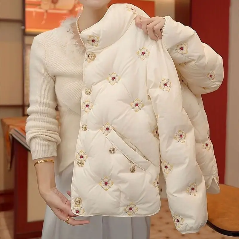 2026 New Design Sense Fashion Embroidery Fashion Thin Jacket Temperament Niche Versatile Down Cotton Cothes Women