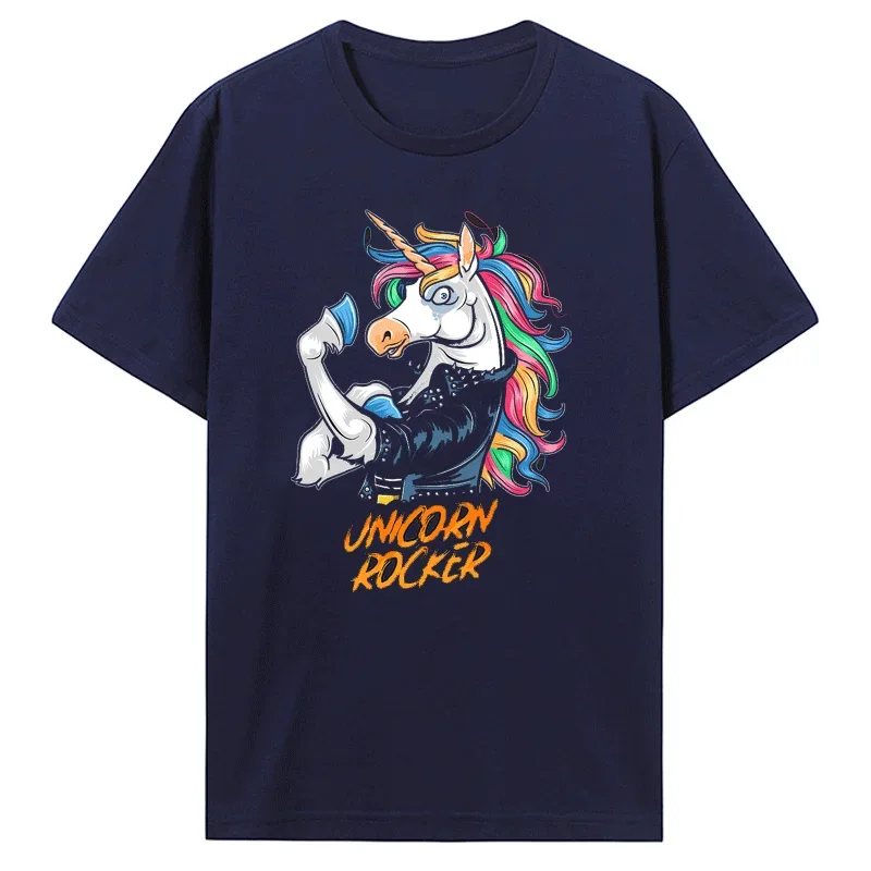 Funny T-Shirts Male Unicorns Tee Rainbow Graphic Tees Unisex Street Fashion Summer All-match UNICORN ROCKER tops Cotton T Shirt