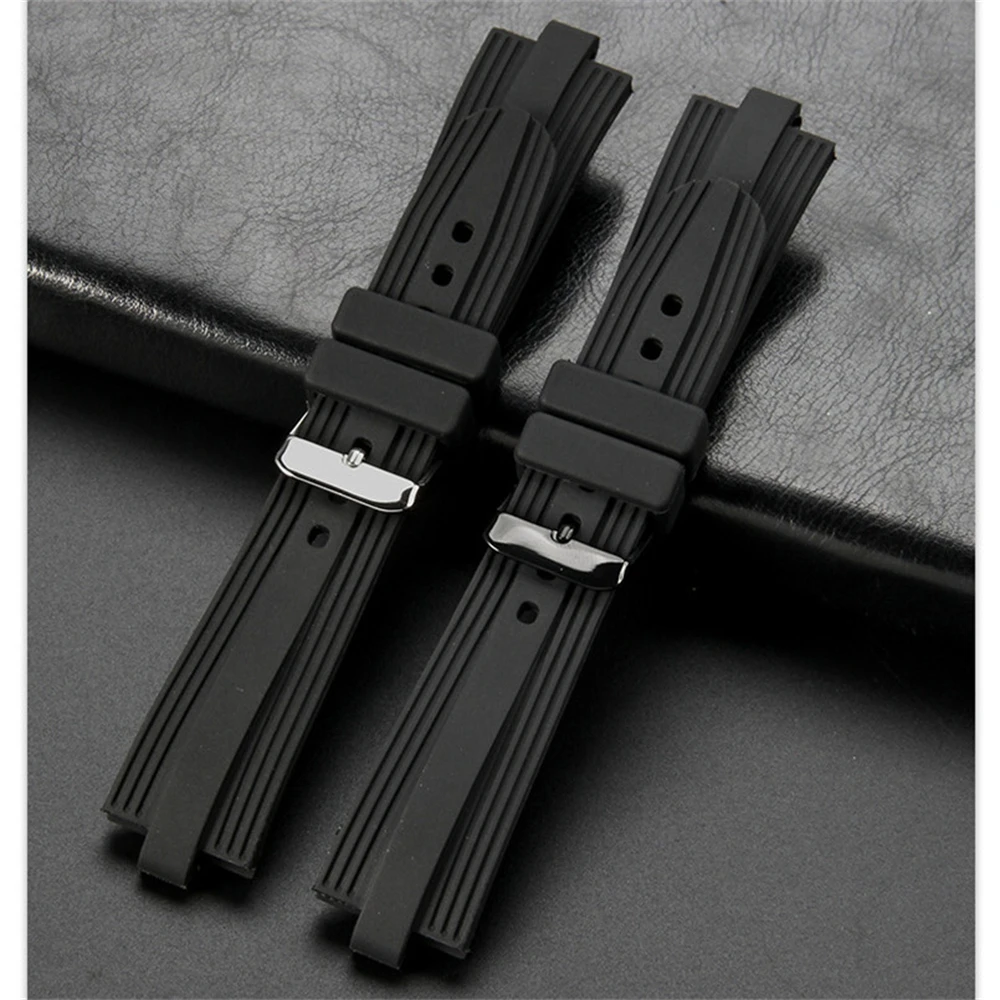 Silicone strap for DIAGONO series waterproof black wristband accessory with raised mouth of 22 * 7mm