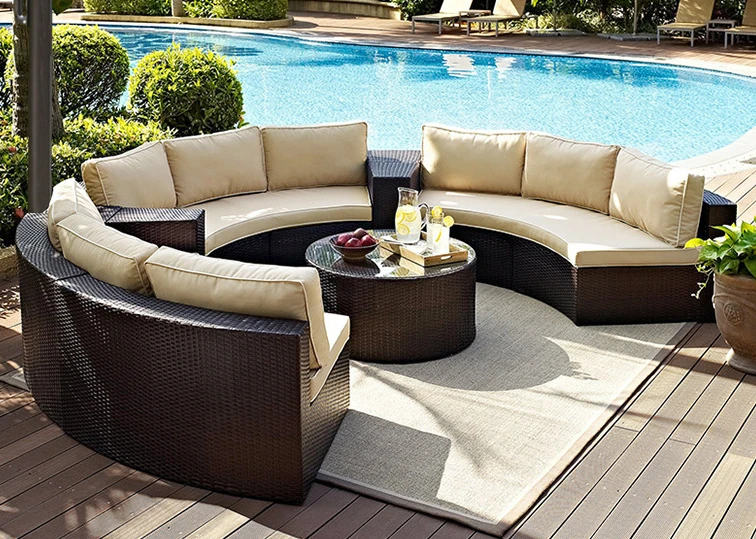 Outdoor sofa combination, outdoor courtyard designer, circular rattan woven sofa, outdoor waterproof arc
