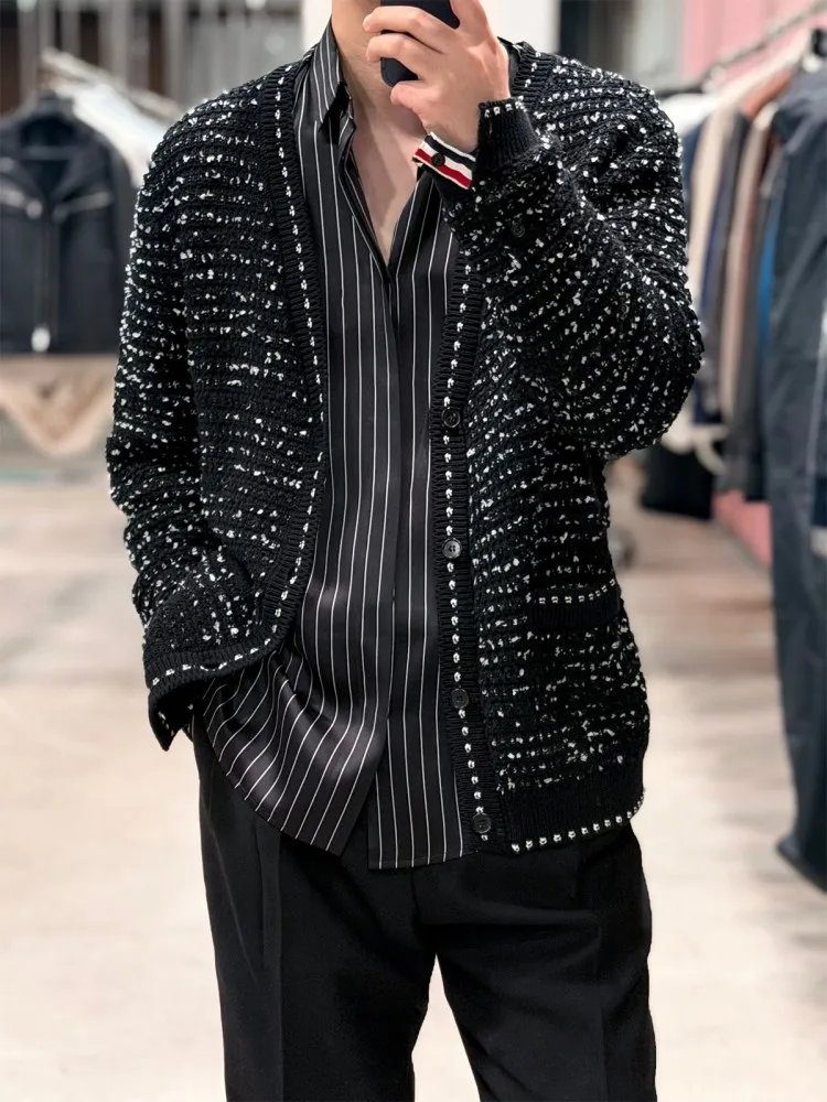 High Quality Men V-Neck Cardigan Jacket Casual Single Breasted Knitted Jackets Loose Long Sleeve Outerwear Fashion Knitwear Coat