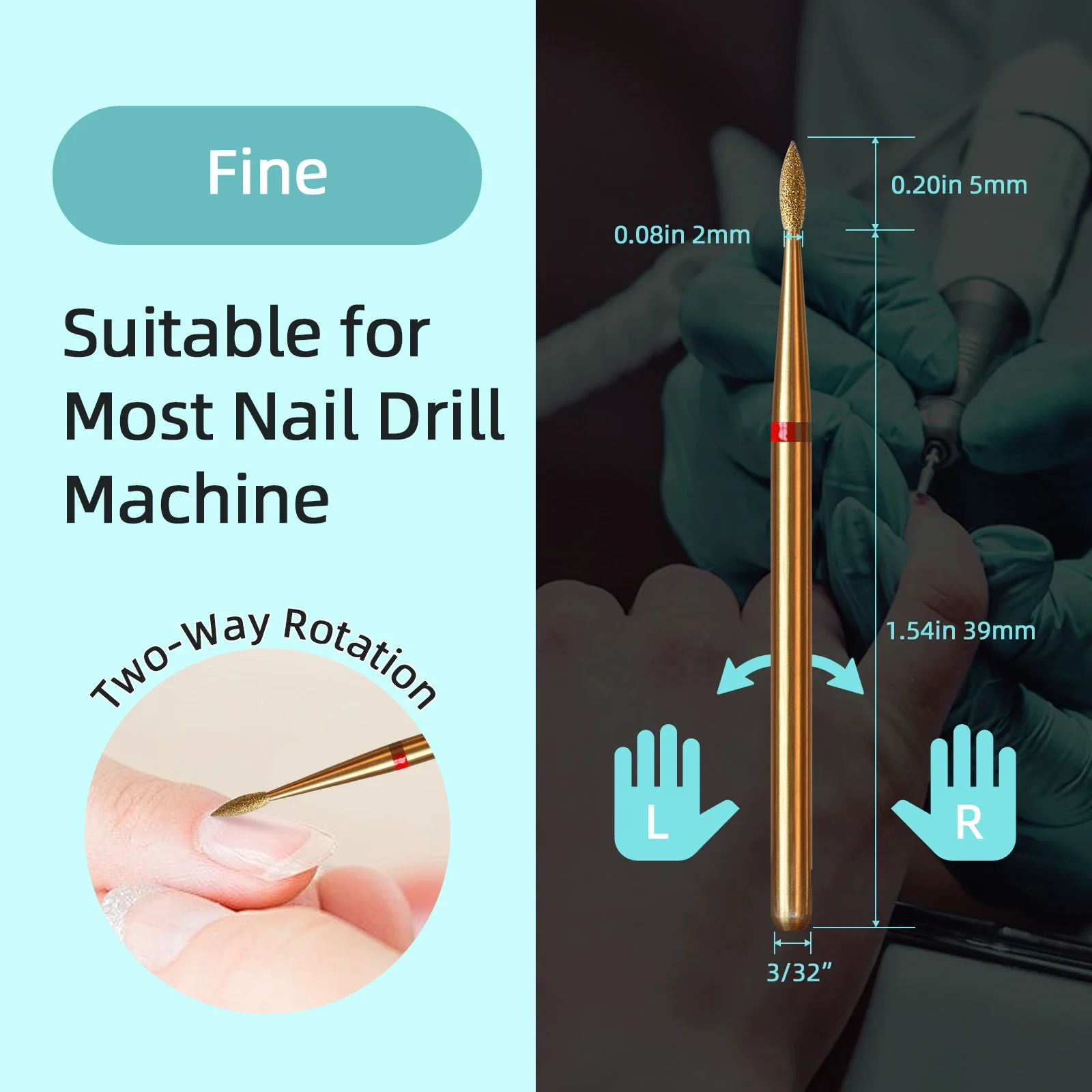 HYTOOS 2mm Short Flame Cuticle Clean Nail Drill Bit, Titanium Russian Diamond Nail Bits Dead Skin Nail Cleaner Accessories Tool