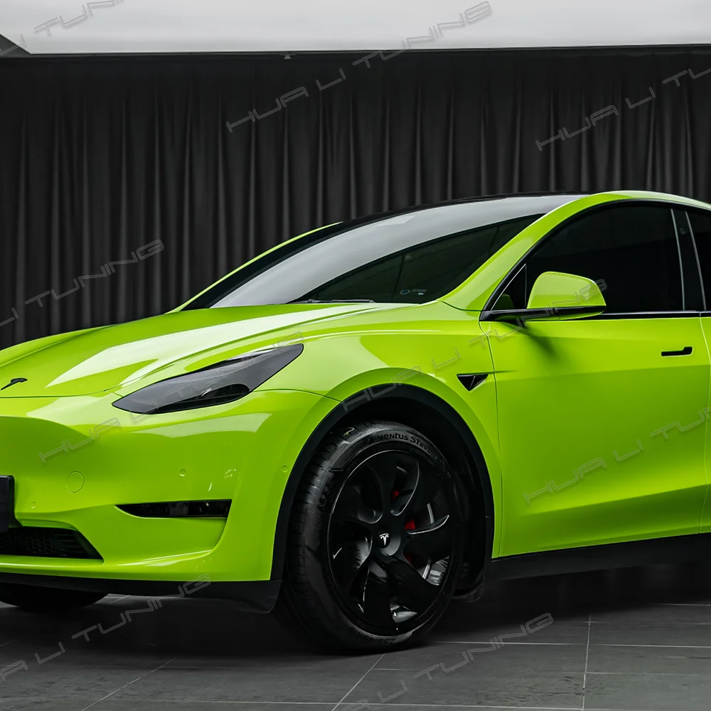 Tesla Vinyl Wrapping Film For Model 3 Y 2017-2024 or Universal Car Glossy Crystal Apple Green PET Color changing Wrap Car Tuning