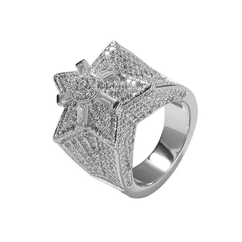 

Men's Hip Hop Bling Iced out Star Ring Micro Paved AAA Cubic Zirconia Gold Color Pentagram CZ Rapper Jewelry Drop Shipping