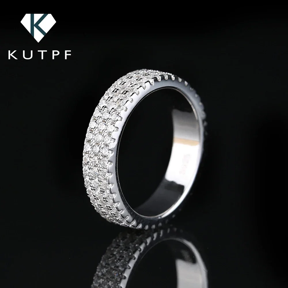 KUTPF Triple Row Moissanite Ring Band 925 Sterling Silver 1.5mm Full Diamond Eternity Rings GRA Certified Fine Jewelry for Women