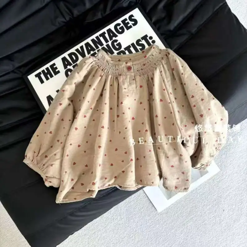 

90-170cm Girls' shirt Spring and Autumn new Korean version children's doll shirt printed love top