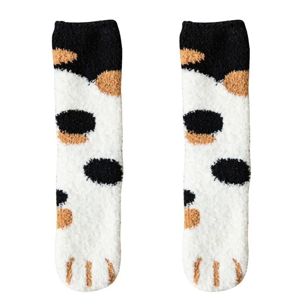 

1 Pair Cartoon Animal Fingers Cat Paw Winter Socks Thicken Coral Fleece Coral Fleece Warm Sock Soft Cat Paw Sleeping Socks Women