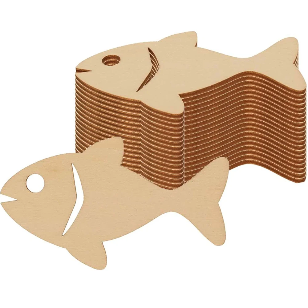 20PCS Wooden Fish Sea Animals Unfinished Wood Ornaments DIY Crafts Wedding Birthday Party Decorations Gift Tags