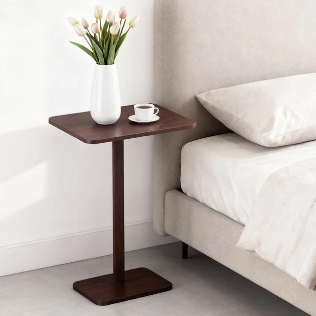Minimalist C-Shaped End Table，Lightweight Sofa Bed Tray，Rustic Brown for Small Living Room TV Snack 3
