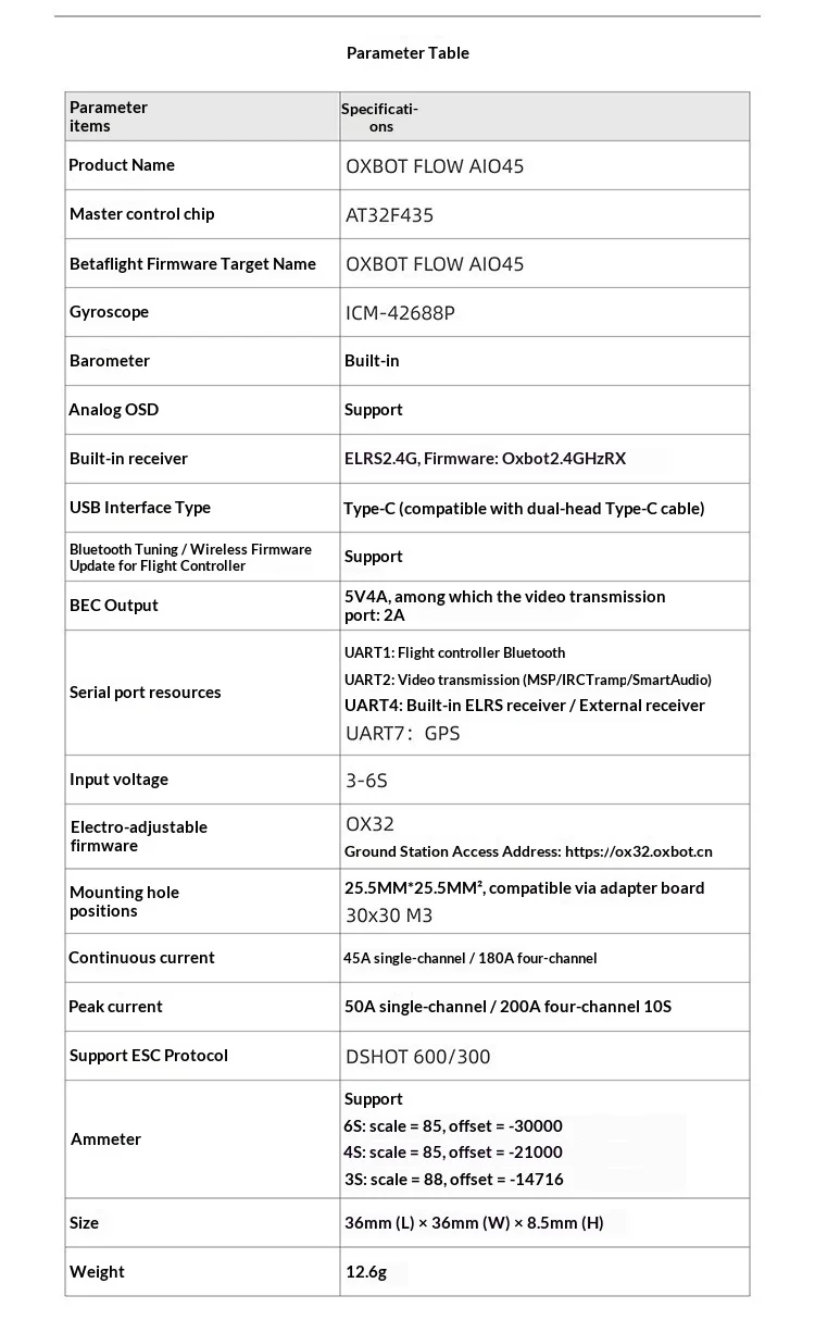 Oxbot Flow AIO45 45A AIO Flight Controller Built-in ELRS Receiver with OX32 32-bit ESC Firmware for 2.5 3.5 5 inch FPV