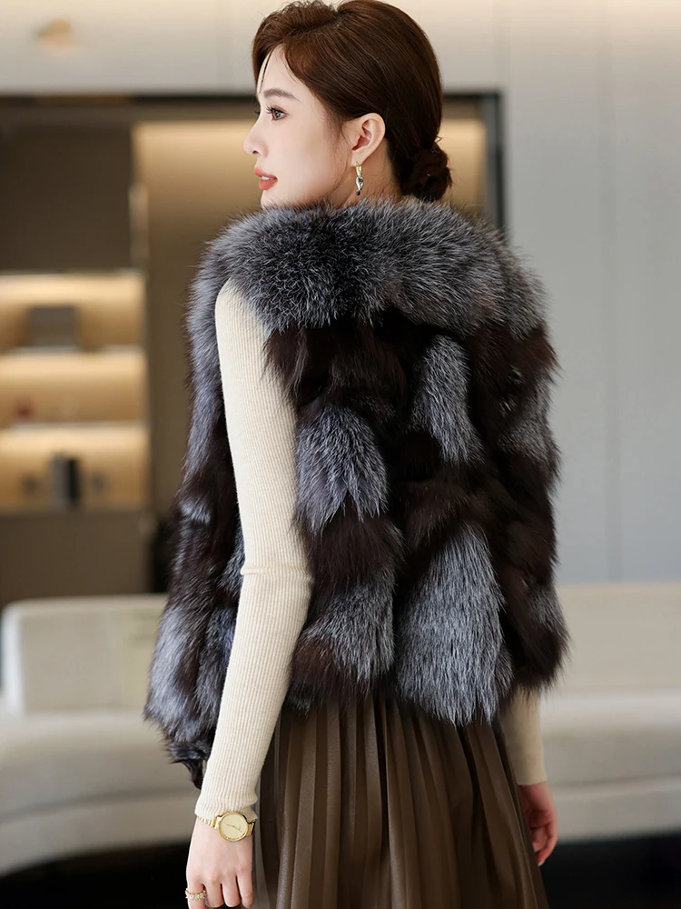 Women 100% Genuine Real Fox Fur Vest Natural Soft Fox Fur Sleeveless Jacket Lady Luxury Quality Warm Real Fox Fur Gilet Hot Sale