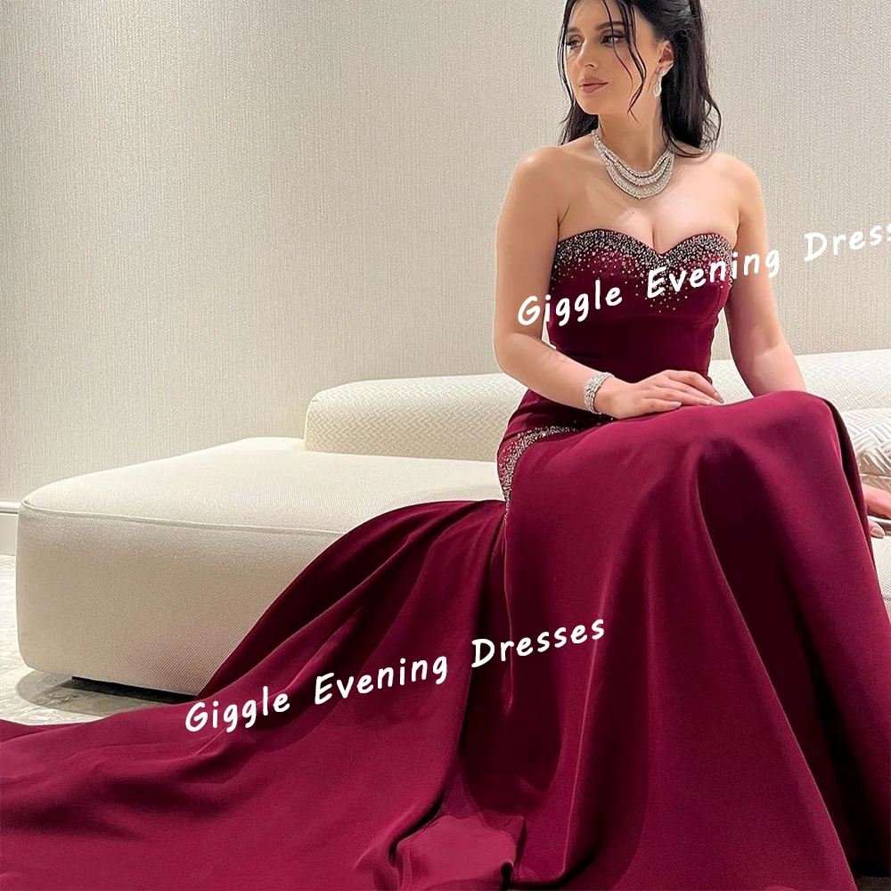 Giggle Crepe Beading Strapless Elegance Prom Gown Saudi Arab Exquisite A-Line Floor-Length Evening Party Dresses for Women 2024