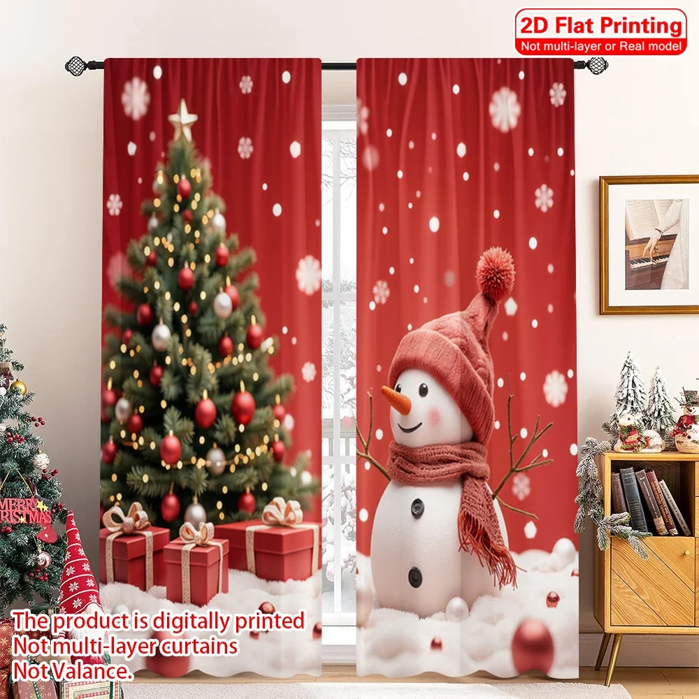 

2pcs 2D flat printing Merry Christmas Popular Party Window Curtains Christmas Tree Snowman Festive Gifts 100% Polyester Without