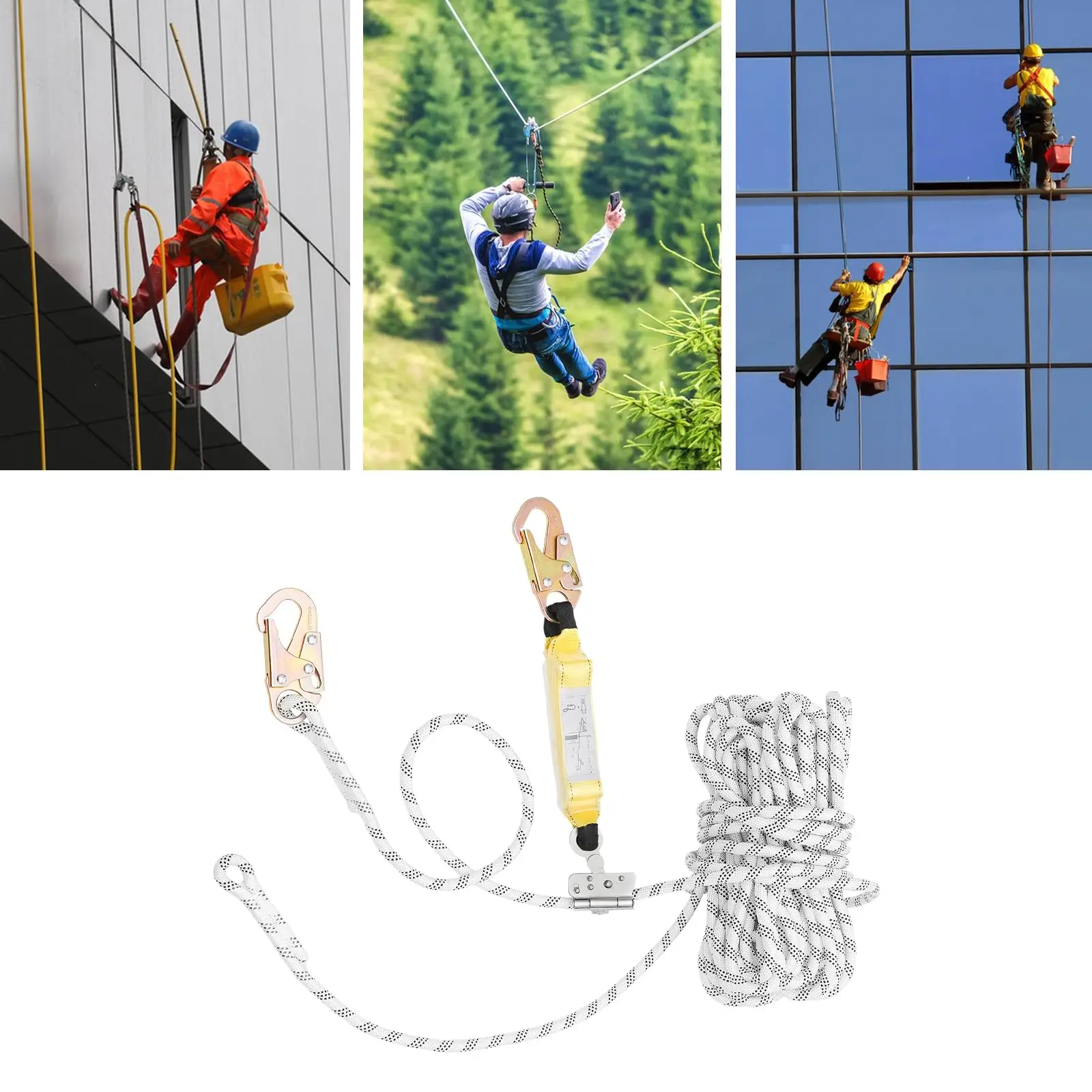 Conjunto de linha de vida vertical 100 pés 3527,4 lbs Carga Proteção contra quedas Corda de segurança Equipamento de proteção contra quedas com liga dupla de aço
