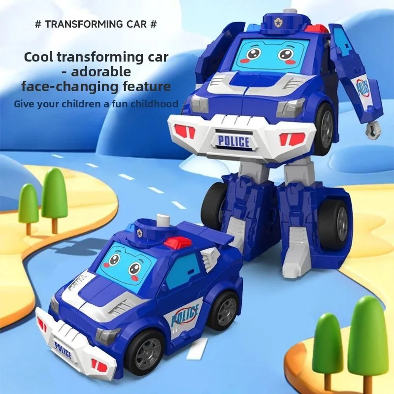 Deformation Police Car Face-changing Robot Inertia Transformation Mecha Football Car Boys and Girls Children Educational