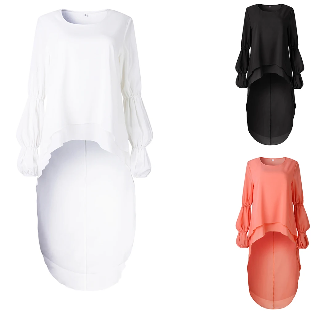 Femmes Peplum volants haut irrégulier chemisier fille trompette manches t-shirt pull robe longue