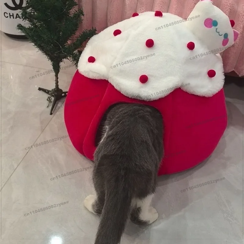 Litière pour chat, litière chaude et fermée pour l'hiver, litière citrouille amovible et lavable, fournitures en coton PP à haute élasticité