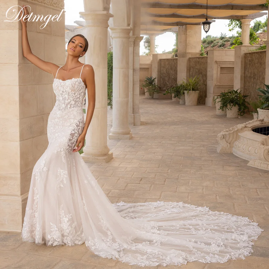 

Customized New Modern Boat Neck Mermaid Court Train Wedding Dresses Backless Beaded Appliques Shiny Lace Vestido De Noiva