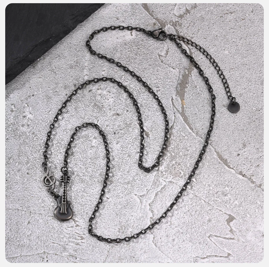 Vnox Gitarren-Halskette für Männer, Edelstahl Vintage Grau Musiknoten-Anhänger Halskette Rock Hip-Hop Schmuck Geschenk für den Alltag – Detail 6