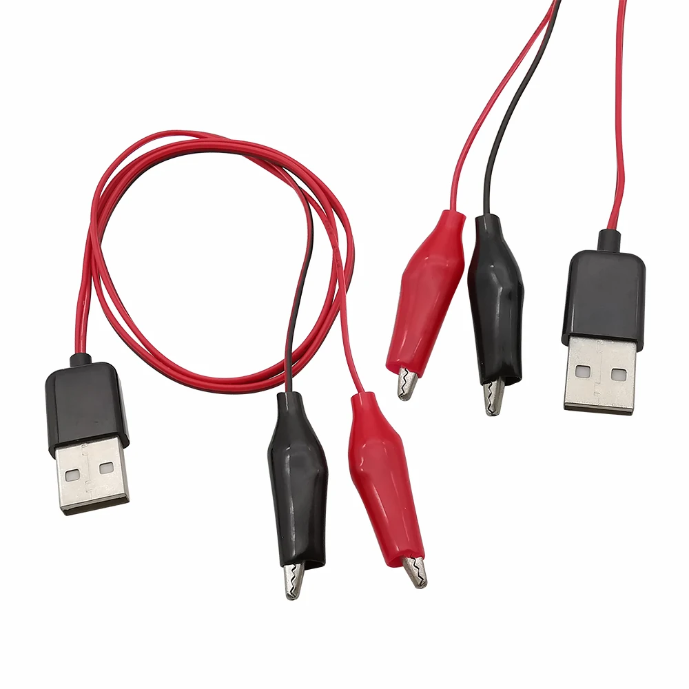 Alligator Clip to USB 2.0 Type A Male Plug / Female Connector Crocodile Clamps to USB Cable Test Leads for Testing Circuit Power