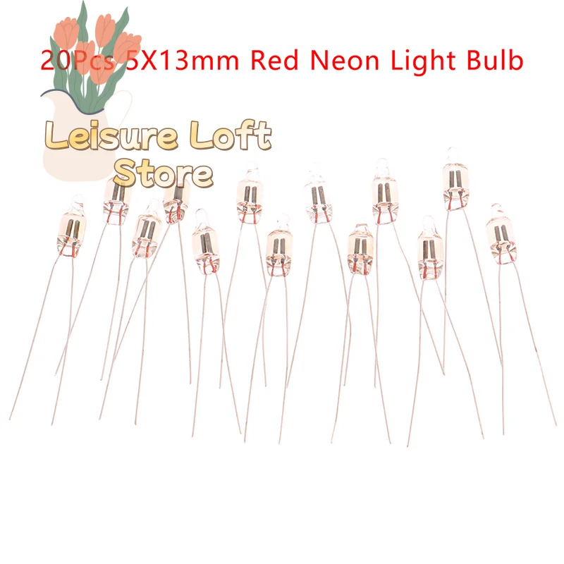 20 قطعة من مصابيح النيون 220 فولت - مصابيح مؤشر حمراء 5 × 13 مم للمفاتيح والأزرار، مصابيح بديلة عالمية