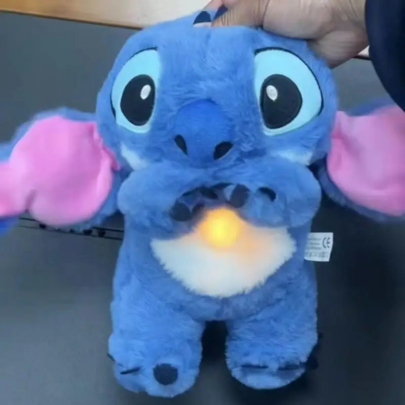 Anime 30cm Breathing Lilo&Stitch Plush Doll Soothing Peluche Stitch Kawaii Toy Baby Music Light Child Sleep Model Kid Gifts