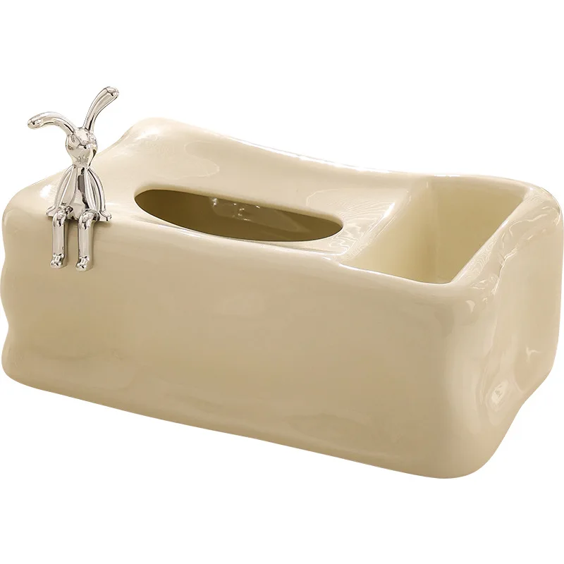 Silver Ceramic Tissue Box Fold Pattern Irregular Ice Shape Silver Rabbit Napkin Holder Paper Towel Holder Home Desktop Storage