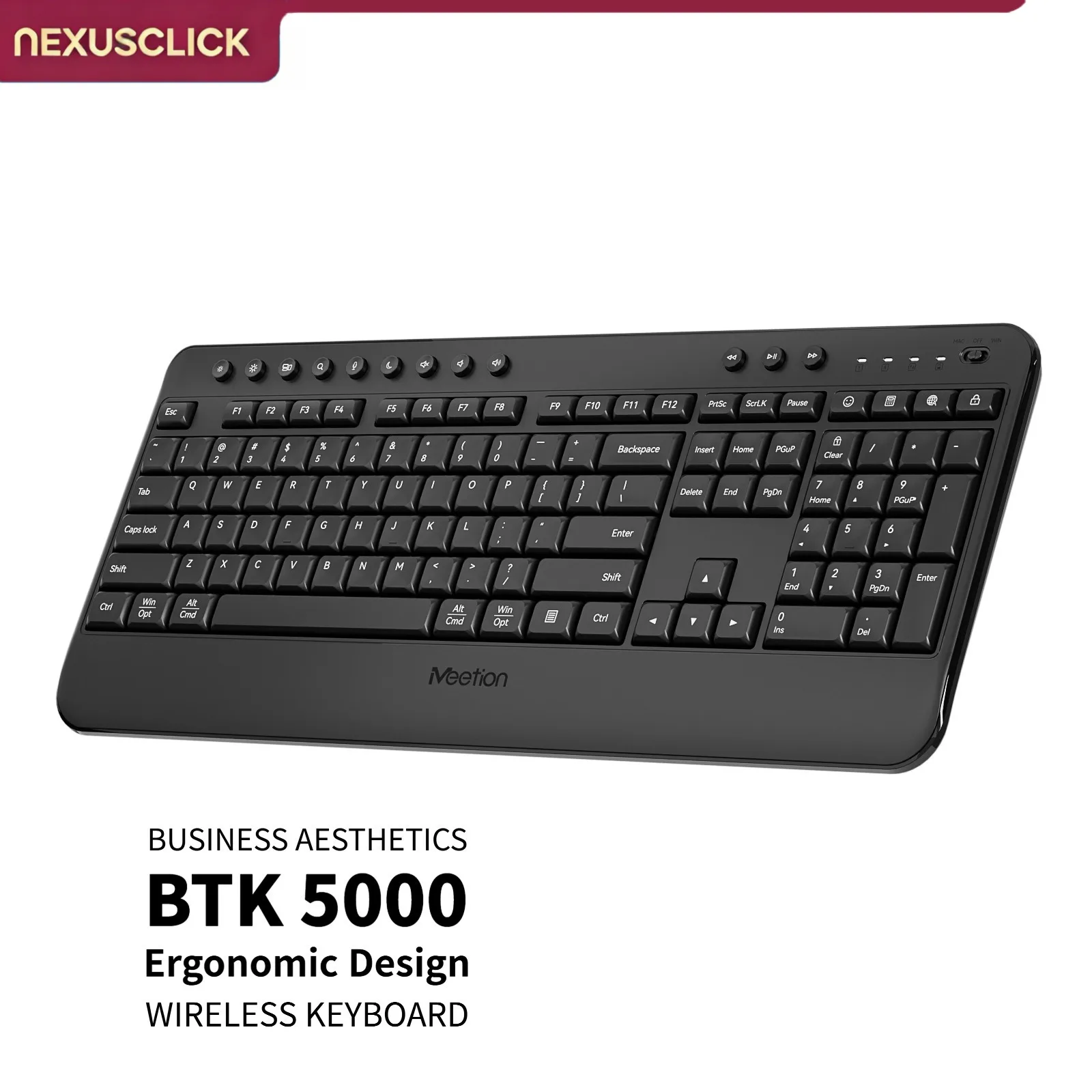 NexusClick 2.4G Wireless Silent Keyboard,Ultra-thin Ergonomic with Multimedia Keys,AAA Battery Powered for Computer Home Office
