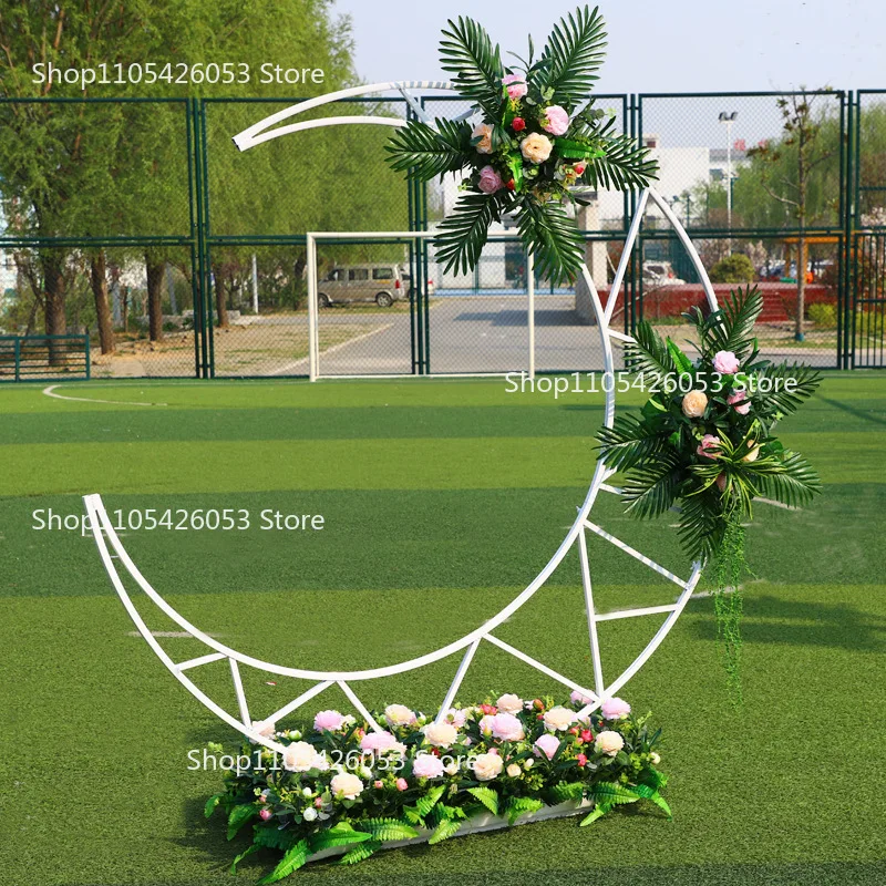 Wrought Iron Moon Arch Wedding Stage Background Moon Ornaments Wedding Scene Decoration Mori Wedding Arrangement Decoration