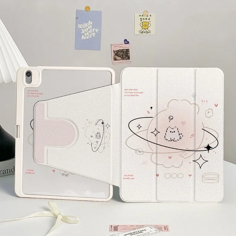 Pink Bow Planet Cat Line Sweet Cute Tablet Case For iPad Pro 13 11th A16 12.9