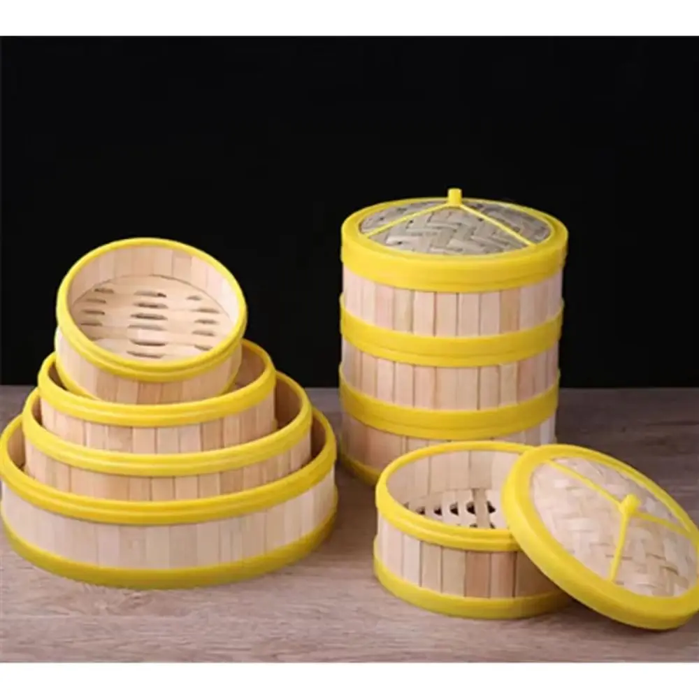 1Pcs New Handmade Bamboo Steamer 3.5-8 inch Multi-function Steamer Basket With Lid Dumpling Steamer Cook Sticky Rice