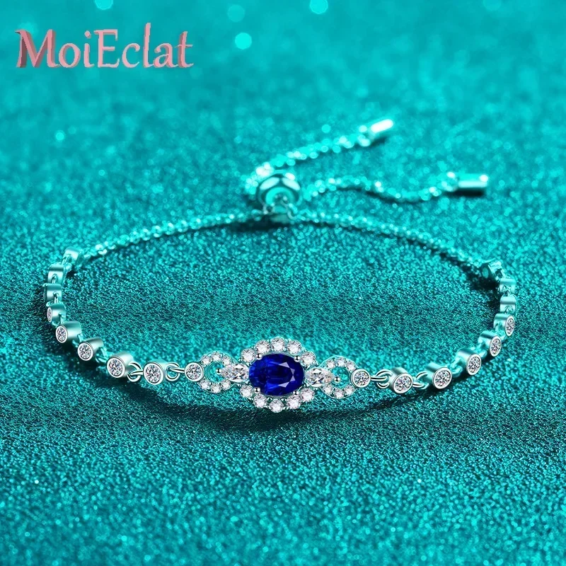 

Luxury Sparkling blue oval 0.5ct Moissanite Bracelet, Platinum PT950 bubble Bracelets Female Wedding Anniversary Fine Jewelry