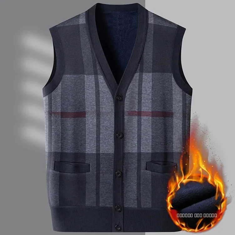 

Casual Sle Knitted Sweater with ket Standized Fiber Blended Winter Thiened Men's Soft V-ne Busin Casual Faion