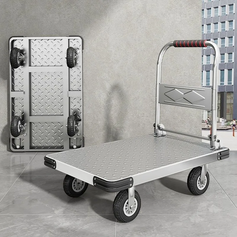 

Pull goods trolley supermarket warehouse folding hand push silent flatbed trailer labor saving space moving truck