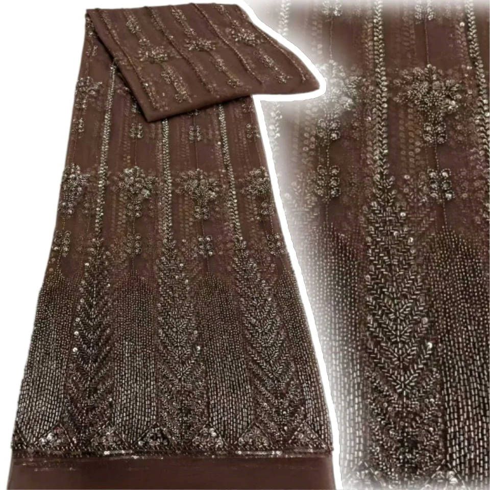 

Нигерийская роскошная бархатная ткань с пайетками и кружевом 2026: высококачественные бусины, африканский французский стиль для женских свадебных и праздничных платьев, для шитья 2423
