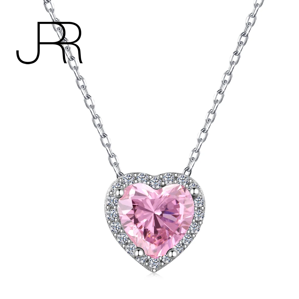 JRR Classic 925 Sterling Silver Heart 9*9mm Created Diamond Gemstone Fine Jewelry Pendant Necklace For Girl Women Gift