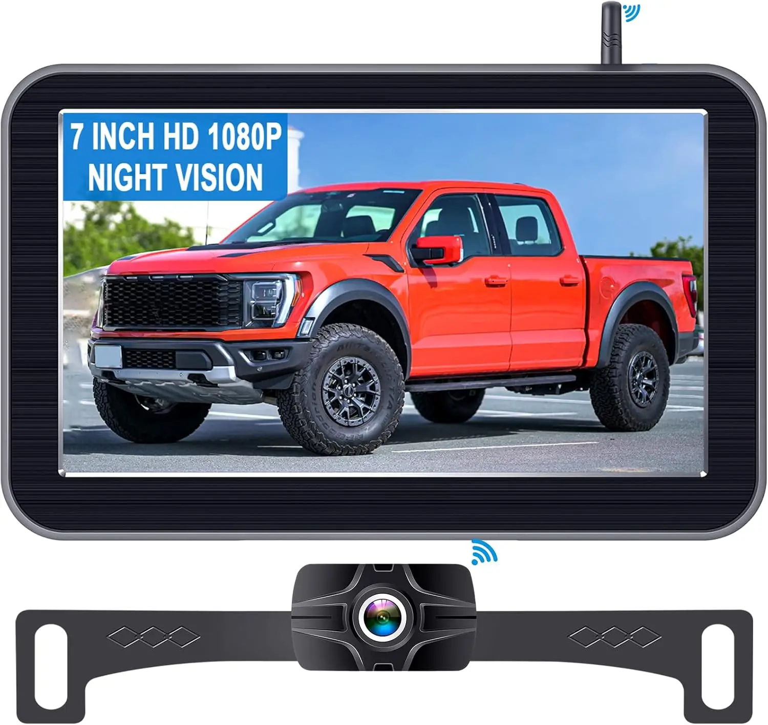 7-Inch Wireless Backup Camera for Trucks, Trailers, Cars - HD 1080P, Night Vision, IP69K Waterproof with DIY Grid Lines